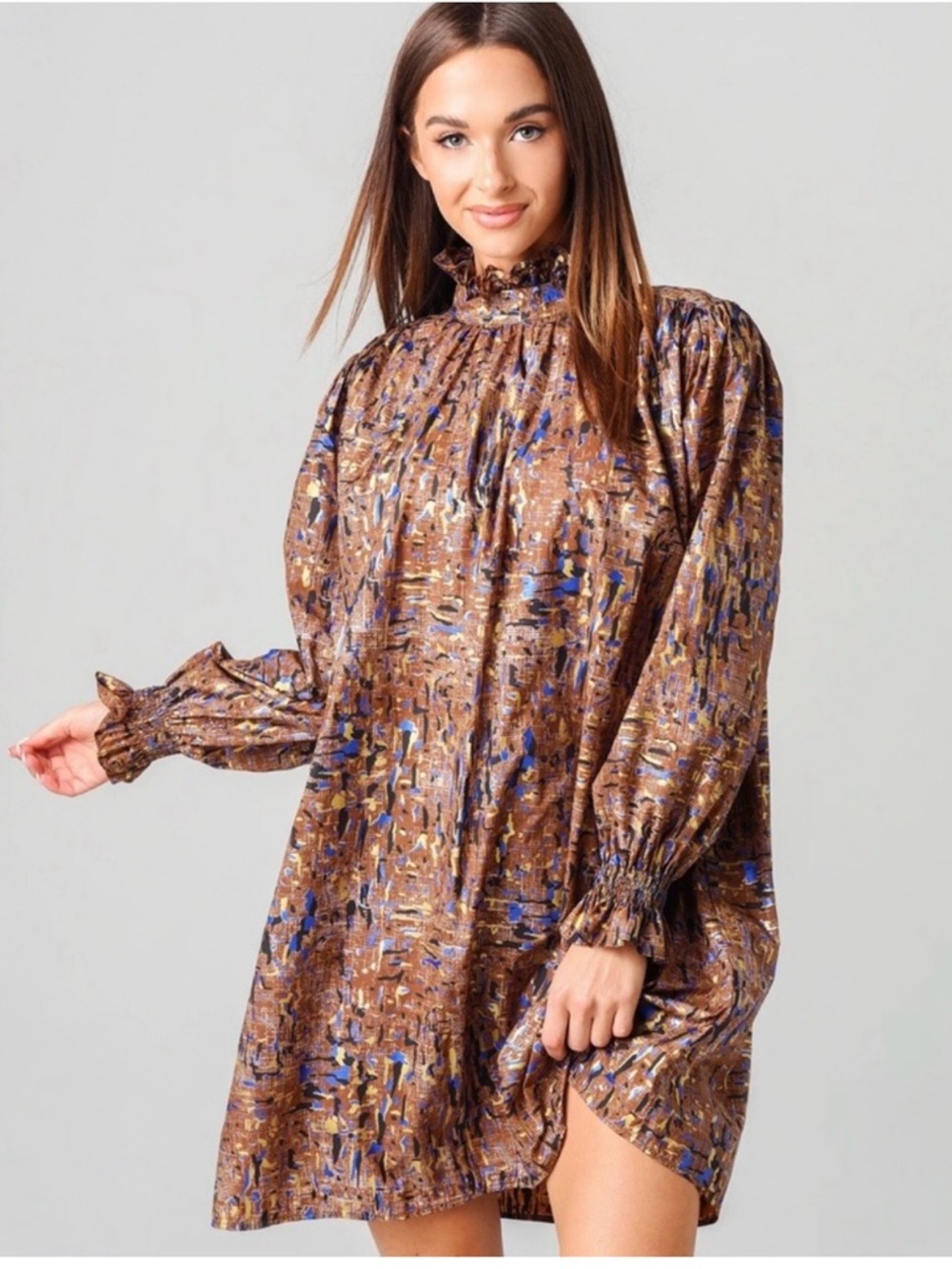 EUC HUNTER BELL Jackie Dress. Brown Abstract Print. Size L. Retail price $495.